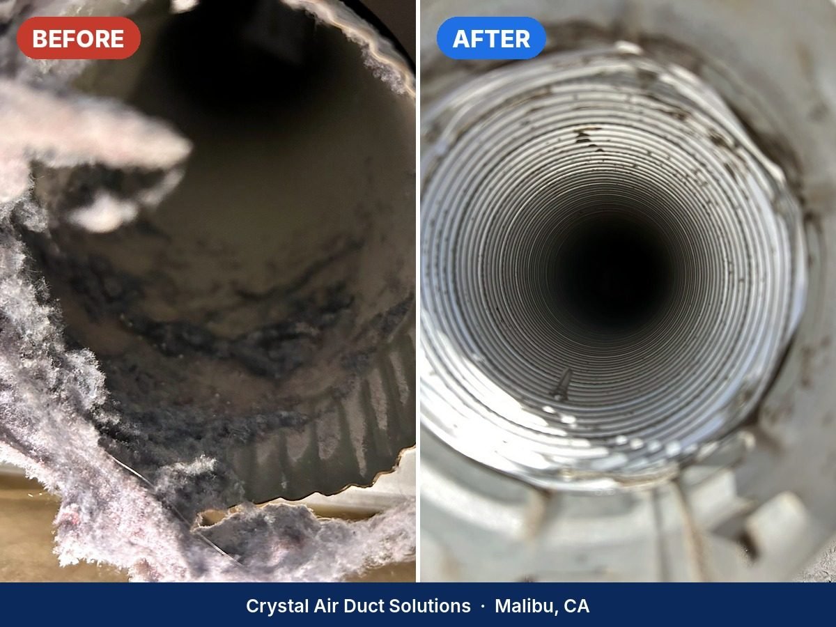 Dryer vent before and after cleaning